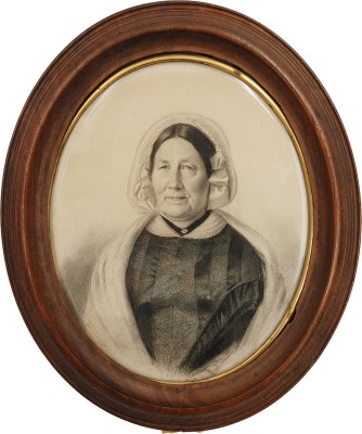 Неизвестный художник (русская школа живописи). Портрет женщины в платке-накидке и бархоткой на шее